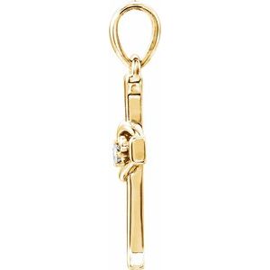 14K Yellow Gold .025 CT Natural Diamond Heart & Cross Pendant