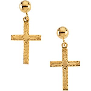 14K Yellow Gold 13x10 mm Cross Earrings
