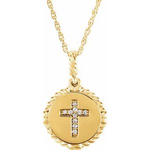 14K Yellow Gold .04 CTW Natural Diamond Cross Rope 16-18" Necklace