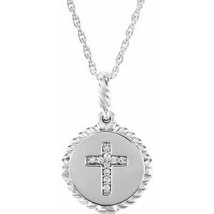 Sterling Silver .04 CTW Natural Diamond Cross Rope 16-18" Necklace