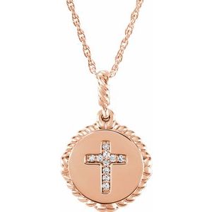 14K Rose Gold .04 CTW Natural Diamond Cross Rope 16-18" Necklace
