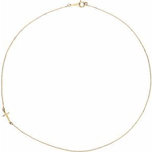14K Yellow Gold Off-Center Sideways Cross 16" Necklace