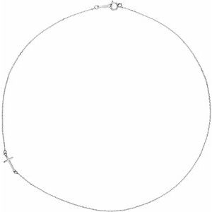 Sterling Silver Off-Center Sideways Cross 16" Necklace