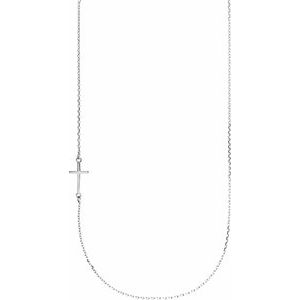 Platinum Off-Center Sideways Cross 16" Necklace
