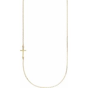 10K Yellow Gold Off-Center Sideways Cross 16" Necklace