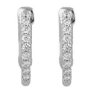 Sterling Silver Imitation White Cubic Zirconia Inside-Outside 14.5 mm Hinged Hoop Earrings