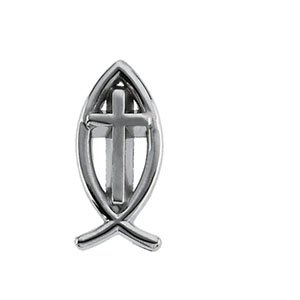 14K White Gold Ichthus with Cross Lapel Pin