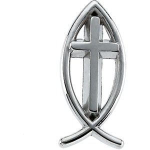 14K White Gold Ichthus with Cross Lapel Pin
