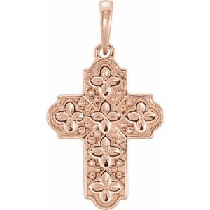 14K Rose Gold Ornate Floral-Inspired Cross Pendant