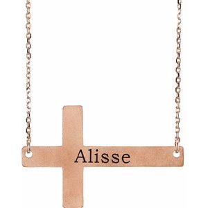 14K Rose Gold Engravable Sideways Cross 16-18" Necklace