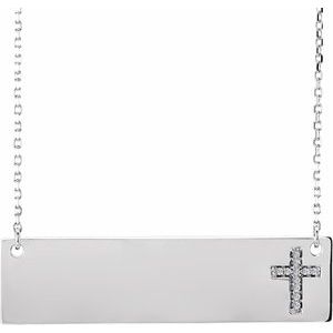 14K White Gold .025 CTW Natural Diamond Engravable Cross 16-18" Necklace