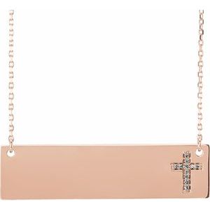 14K Rose Gold .025 CTW Natural Diamond Engravable Cross 16-18" Necklace