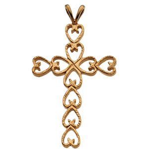 14K Yellow Gold 30x21 mm Heart Cross Pendant
