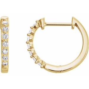 14K Yellow Gold 1/5 CTW Natural Diamond Hinged 15.25 mm Hoop Earrings