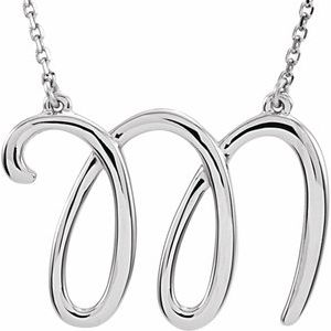 14K White Gold Script Initial M 16" Necklace