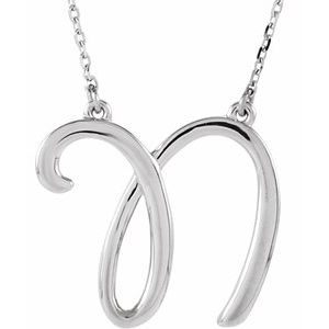 14K White Gold Script Initial N 16" Necklace