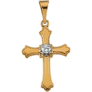 14K Yellow Gold .03 CT Natural Diamond Cross Pendant Mounting