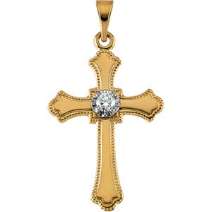 14K Yellow Gold .06 CT Natural Diamond Cross Pendant Mounting
