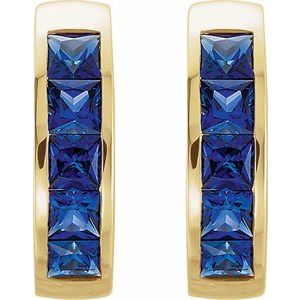 14K Yellow Gold Lab-Grown Blue Sapphire Hoop Earrings