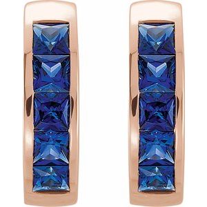 14K Rose Gold Lab-Grown Blue Sapphire Hoop Earrings