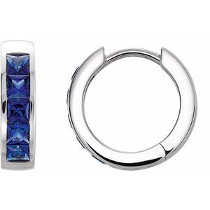 Sterling Silver Lab-Grown Blue Sapphire Hoop Earrings