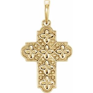 14K Yellow Gold Ornate Floral-Inspired Cross Pendant