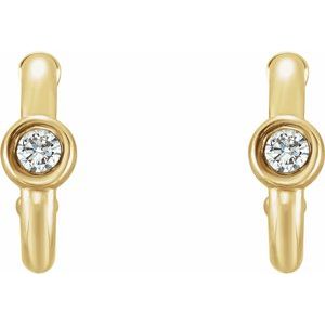 14K Yellow Gold 1/8 CTW  Natural Diamond Huggie Hoop Earrings
