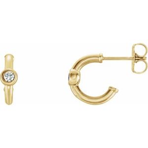 14K Yellow Gold 1/8 CTW  Natural Diamond Huggie Hoop Earrings