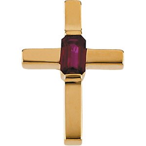 14K Yellow Gold Natural Ruby Cross Pendant
