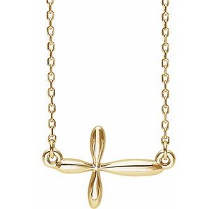 14K Yellow Gold Sideways Cross 16-18" Necklace