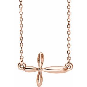 14K Rose Gold Sideways Cross 16-18" Necklace
