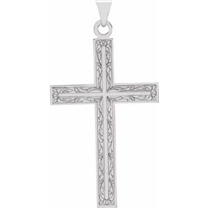 14K White Gold 49.4x25 mm Cross Pendant