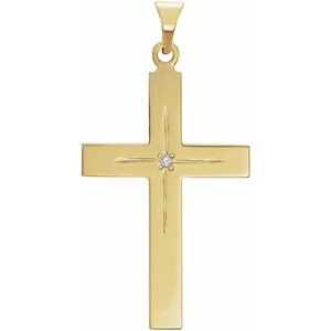 14K Yellow Gold .01 CT Natural Diamond Cross 18" Necklace