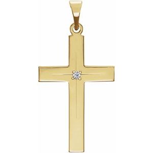 14K Yellow Gold .01 CT Natural Diamond Cross 18" Necklace