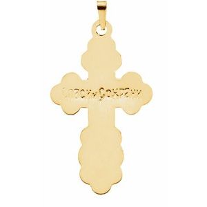 14K Yellow Gold 26x17 mm Blue Enamel Orthodox Cross Pendant