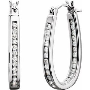 14K White Gold 1/2 CTW Natural Diamond Inside-Outside Hinged 22.5 mm Hoop Earrings