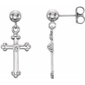 14K White Gold .005 CT Natural Diamond Cross Earring