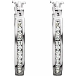 14K White Gold 1/4 CTW Natural Diamond Inside-Outside Hinged 13.7 mm Hoop Earrings
