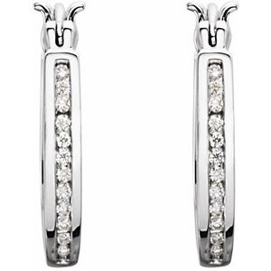 14K White Gold 1/3 CTW Natural Diamond Inside-Outside Hinged 13.7 mm Hoop Earrings