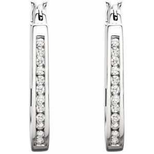 14K White Gold 1/2 CTW Natural Diamond Inside-Outside Hinged 22.5 mm Hoop Earrings