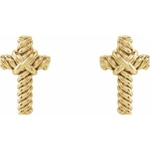14K Yellow Gold Rope Cross Earrings