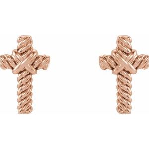 14K Rose Gold Rope Cross Earrings