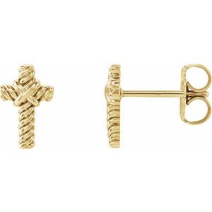 14K Yellow Gold Rope Cross Earrings