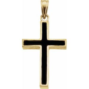 14K Yellow Gold & Black Epoxy 30x20 mm Cross Pendant