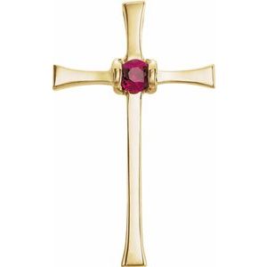 14K Yellow Gold Natural Ruby Cross Pendant