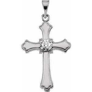 14K White Gold .06 CT Natural Diamond Cross Pendant Mounting