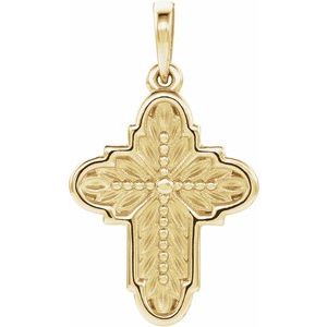 14K Yellow Gold Ornate Leaf Cross Pendant
