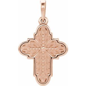 14K Rose Gold Ornate Leaf Cross Pendant
