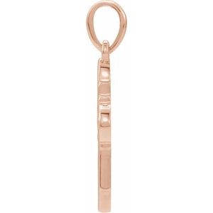 14K Rose Gold Ornate Leaf Cross Pendant