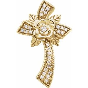 14K Yellow Gold 1/6 CTW Natural Diamond Floral-Inspired Cross Pendant